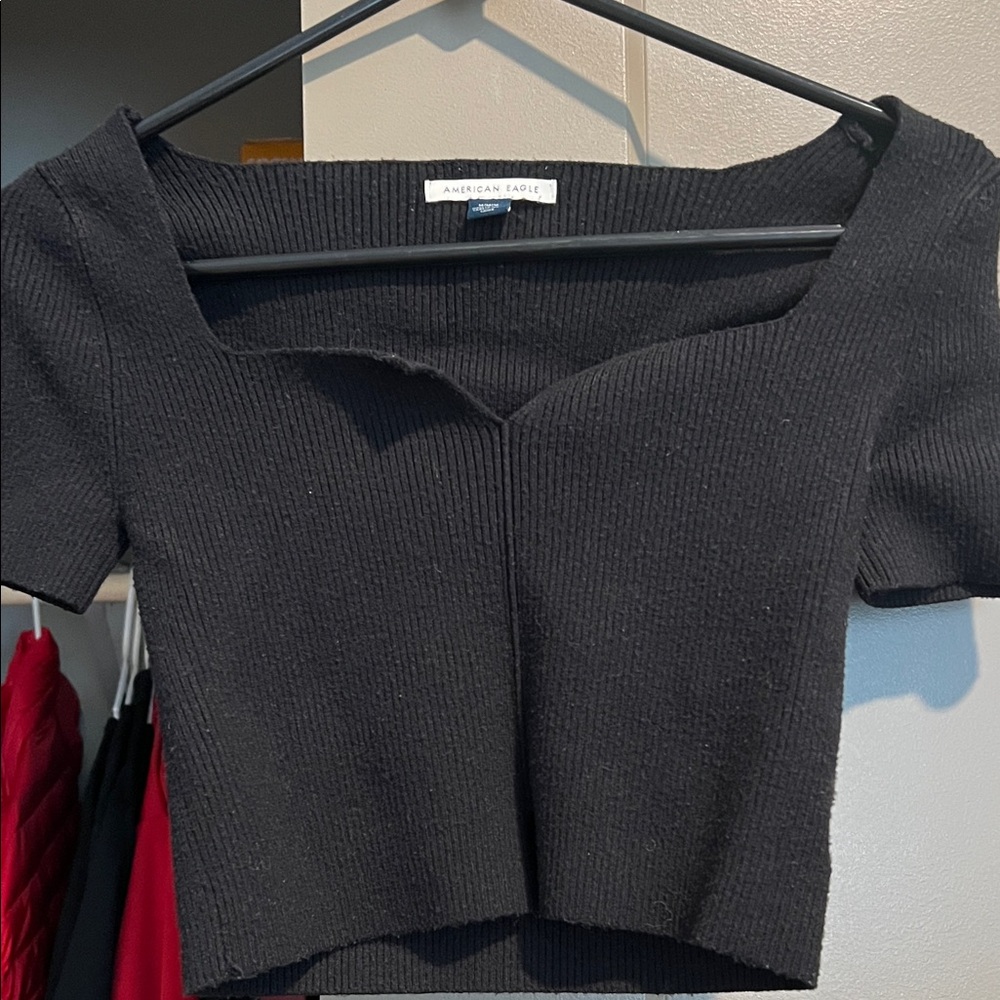 American Eagle Outfitters Black Ribbed Blouse